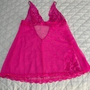 ✨ Victoria’s Secret medium lingerie, Babydoll hot pink Teddy Negligee